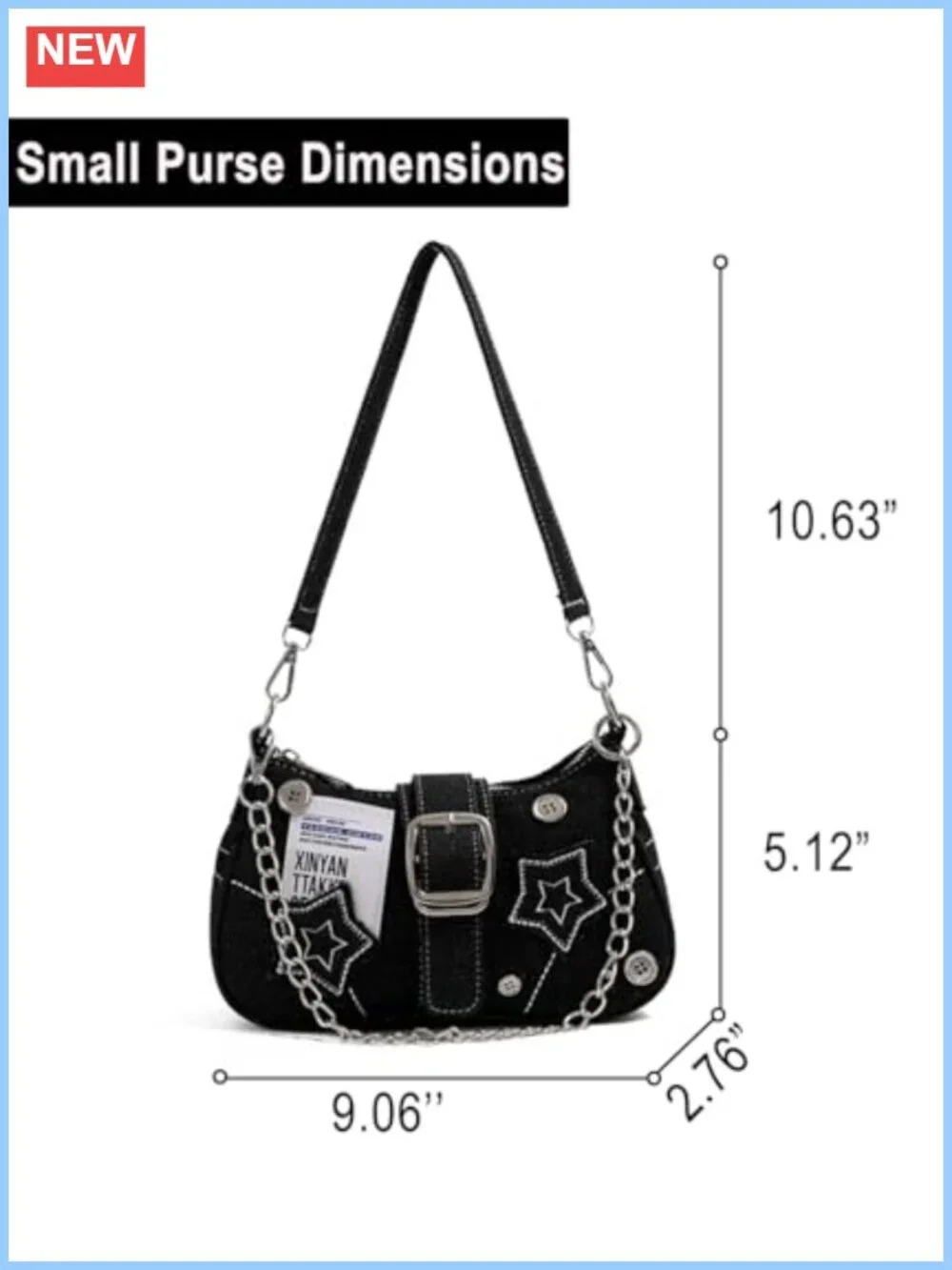 Distressed Denim Hobo Bag Chain Strap Y2K Shoulder Purse for Women